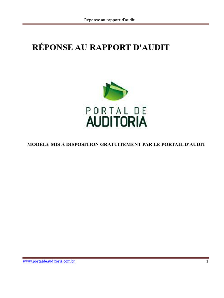 Réponse au rapport d'audit financier | PDF | Comptabilité | Audit