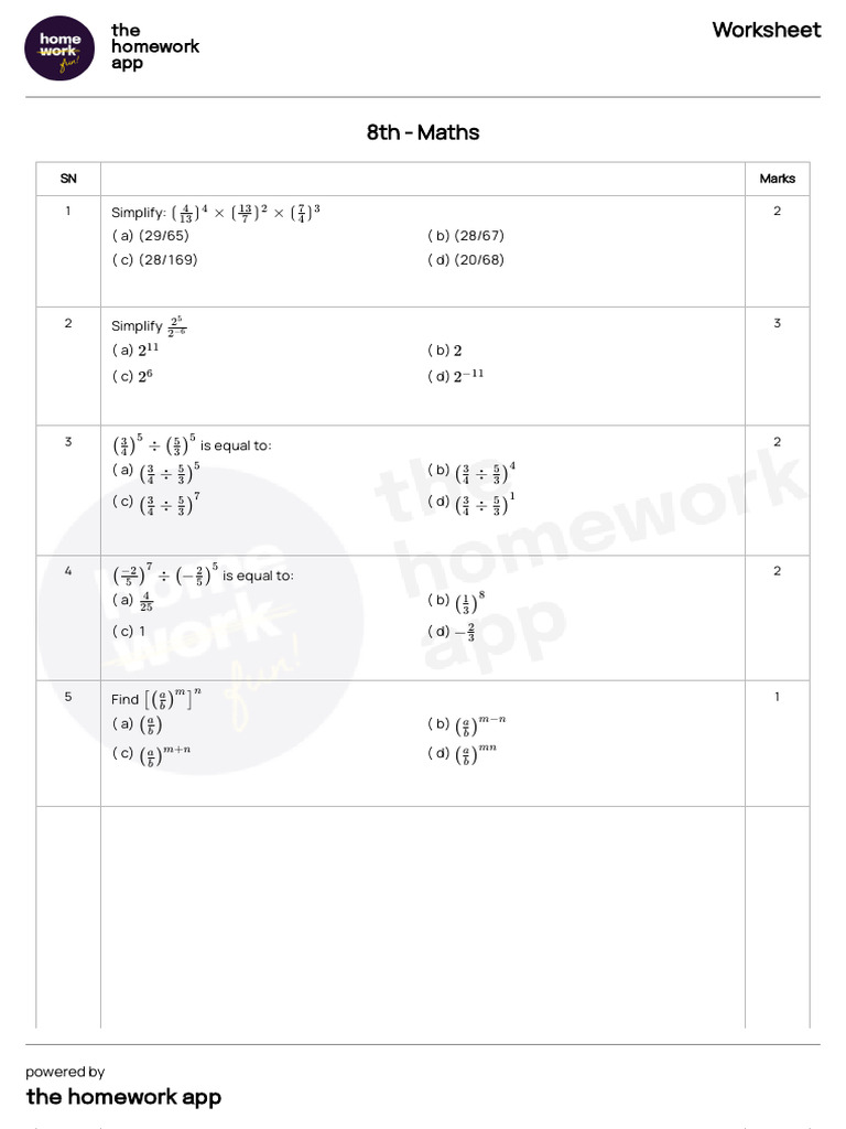 Questions - Worksheet - 8th - Maths - 2025-09-04T0354-1 | PDF ...