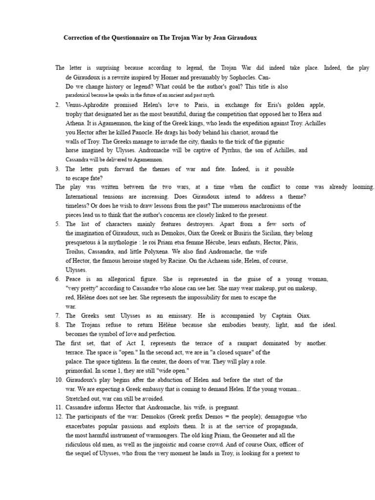 Correction of The Questionnaire On The Trojan War Will Not Take Place ...