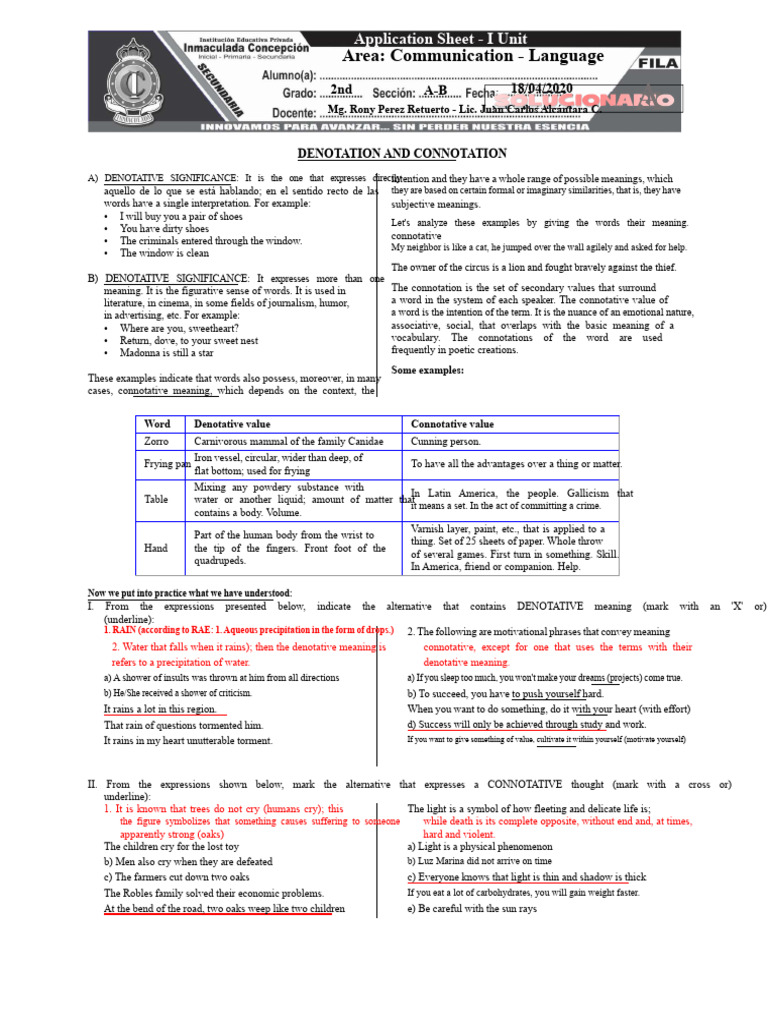 Denotation and Connotation Explained | PDF | Word | Linguistics