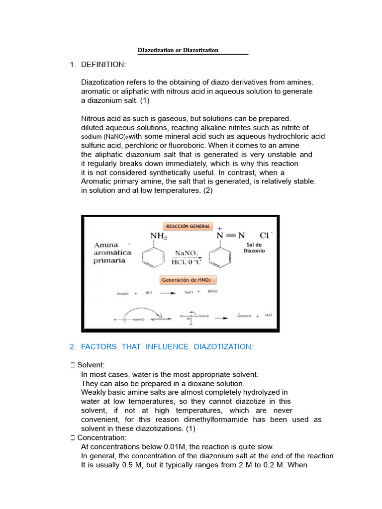 Diazotation or Diazoation | PDF | Amine | Acid