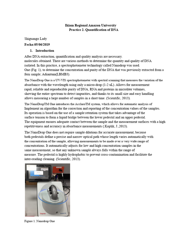 DNA Quantification Using NanoDrop Method | PDF | Spectrophotometry ...