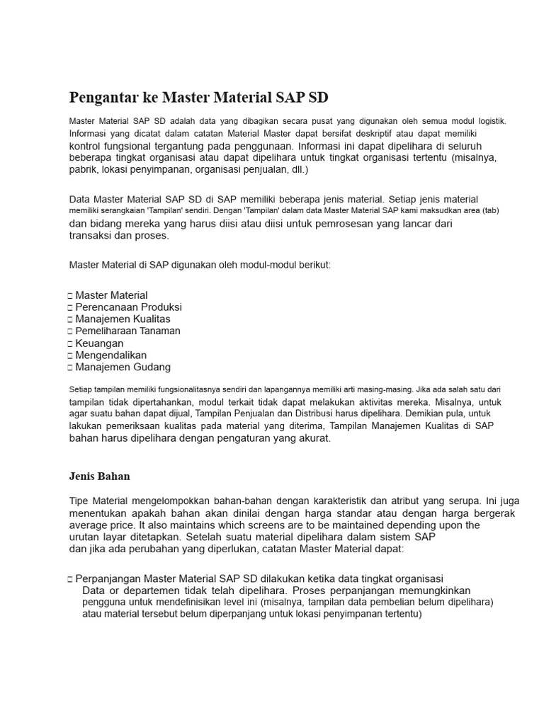 Panduan Master Material SAP SD | PDF