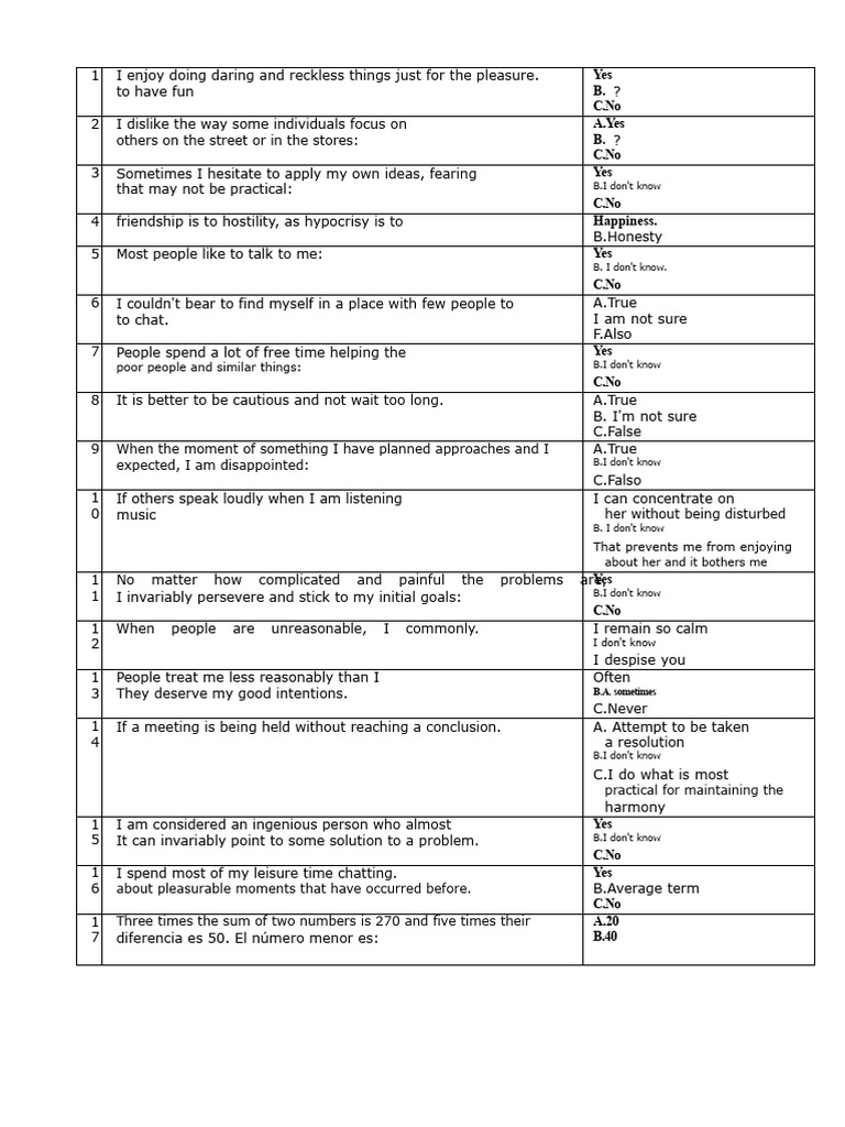 Personality Traits and Self-Reflection Survey | PDF | Psychology ...
