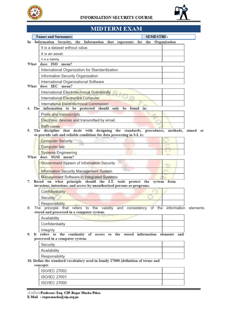 Information Security Midterm Exam Guide | PDF | Information Security ...