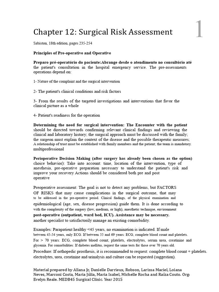 Surgical Risk Assessment Guidelines | PDF | Diabetes Management | Anemia