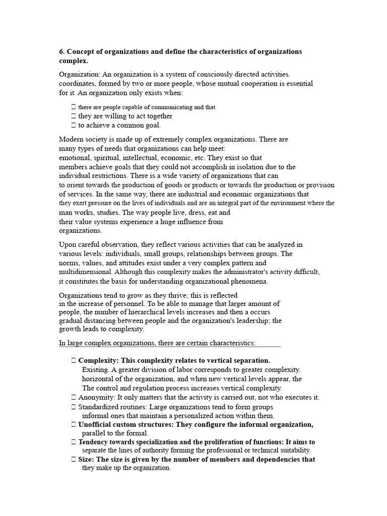 Characteristics of Complex Organizations | PDF | Complexity ...