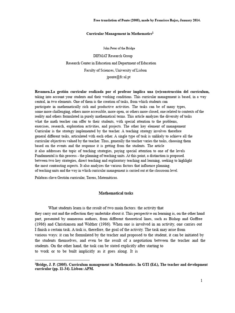 Curricular Management in Mathematics Tasks | PDF | Curriculum | Mathematics