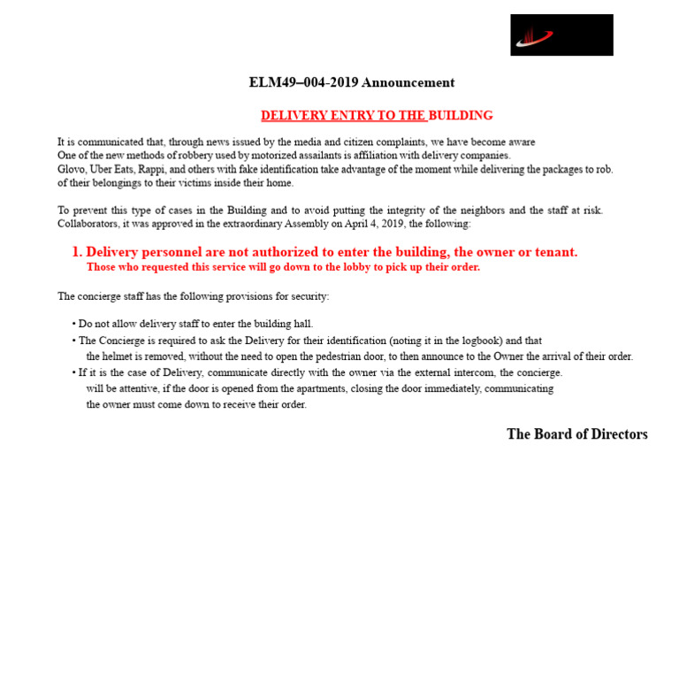 ELM 49 - 004-2019 - DELIVERY ENTRY PROHIBITED | PDF