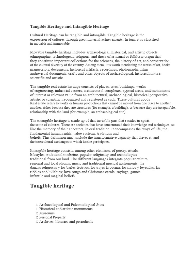 Understanding Tangible and Intangible Heritage | PDF | Cultural ...