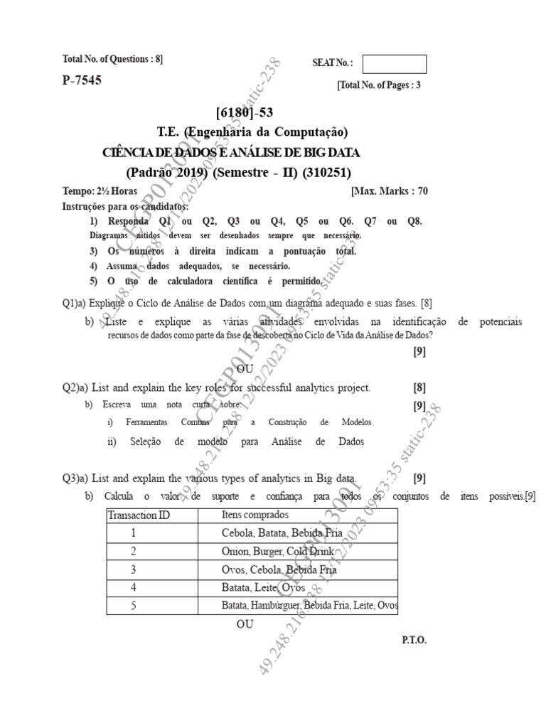 Sppu Dsbda QP Nov - Dec - 2023 | PDF | Análise de dados | Dados