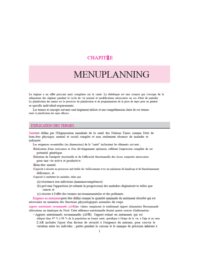 Planification de Menus Équilibrés et Sains | PDF | Information ...