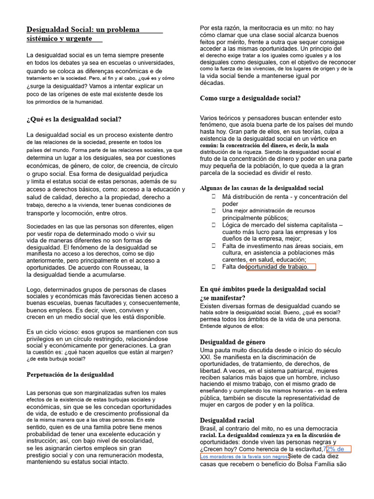 Desigualdad Social: Causas y Efectos | PDF | Desigualdad social ...