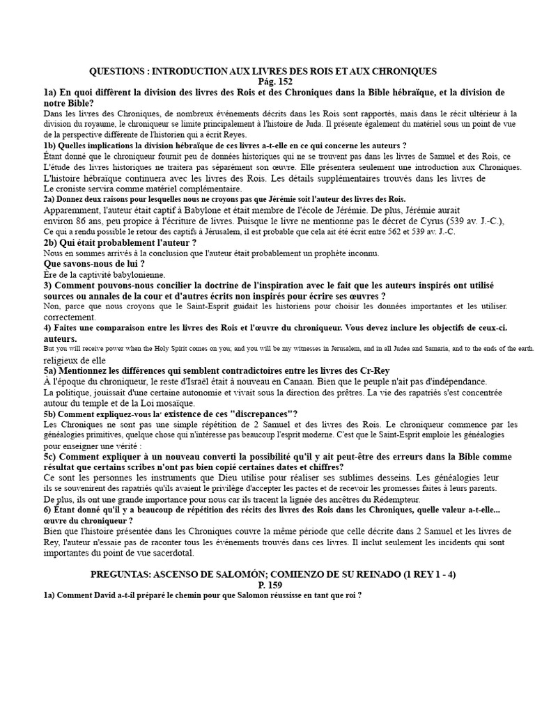 Analyse des Livres des Rois et Chroniques | PDF | Livres des Rois ...