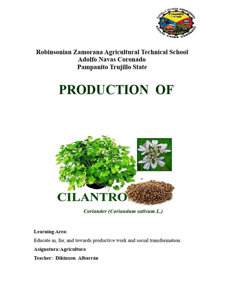 Cilantro Production Project at E.T.A.R.Z. | PDF | Coriander | Agriculture