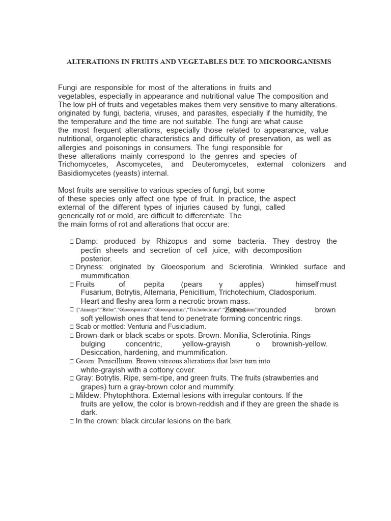 Microbial Effects on Fruits and Vegetables | PDF | Decomposition | Fungus
