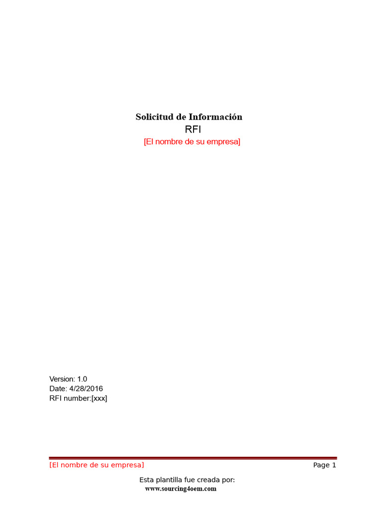 Plantilla Rfi Solicitud de Información | PDF | Economias