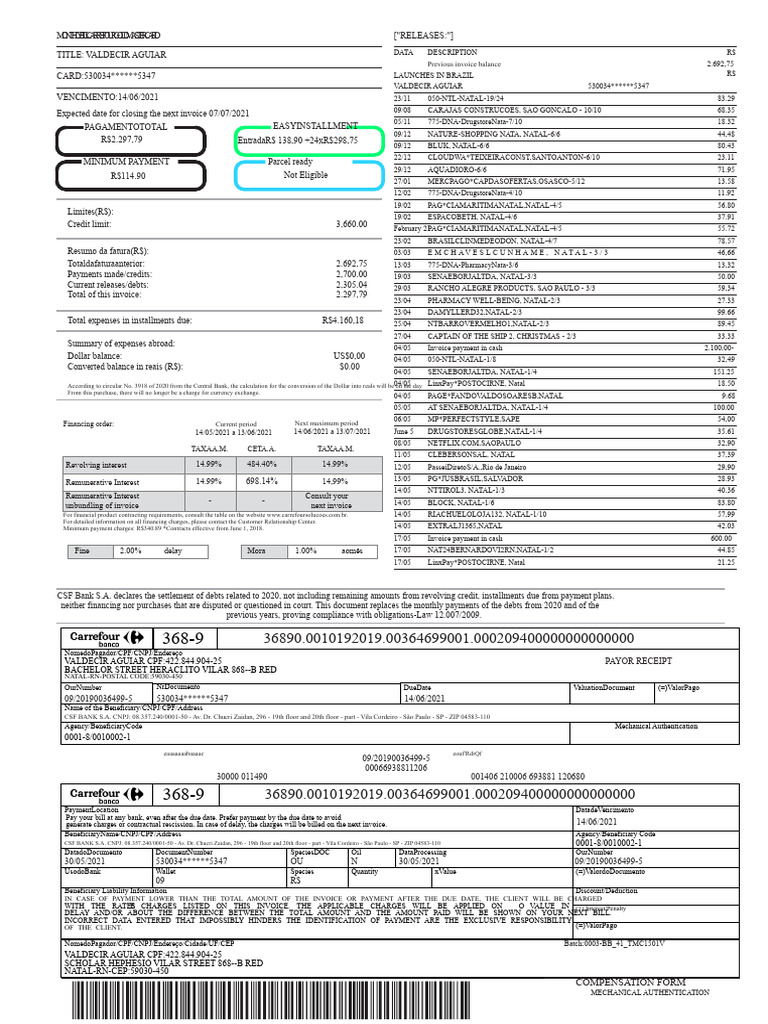 Carrefour Gold Mastercard Monthly Bill | PDF | Payments | Invoice