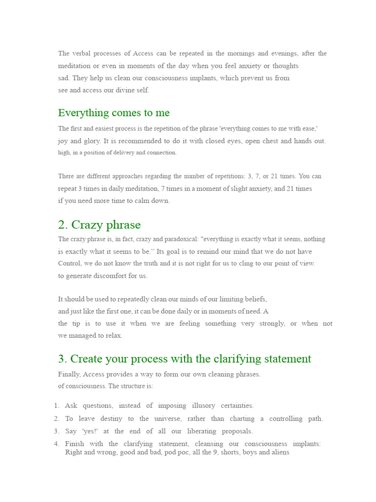 Access Consciousness Verbal Processes Guide | PDF
