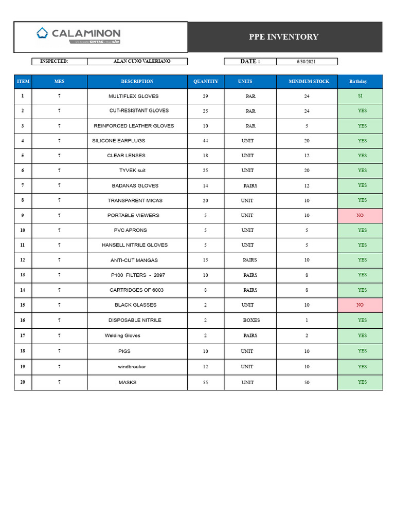 Ppe Inventory | PDF