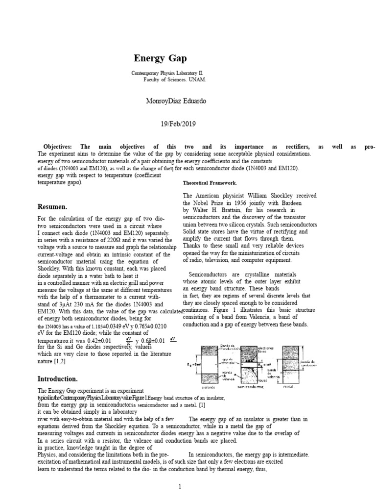 Energy Gap Analysis of Semiconductor Diodes | PDF | Semiconductors | Diode