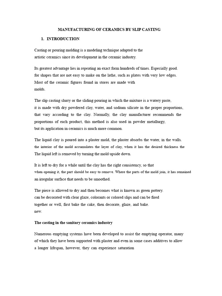 Ceramics by Sliding Casting | PDF | Rock (Geology) | Clay