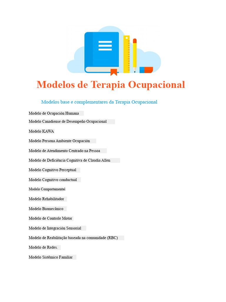 Modelos de Terapia Ocupacional Explicados | PDF | Motivacional | Motivação