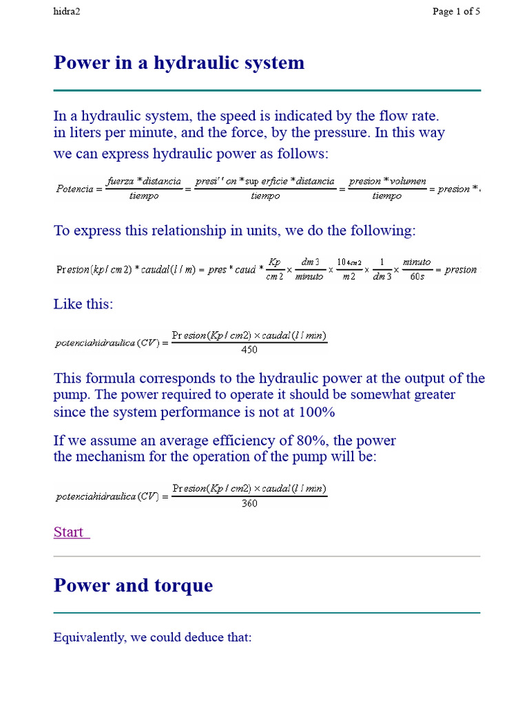 Hydraulic System Power and Design Guide | PDF | Fluid Dynamics | Pump