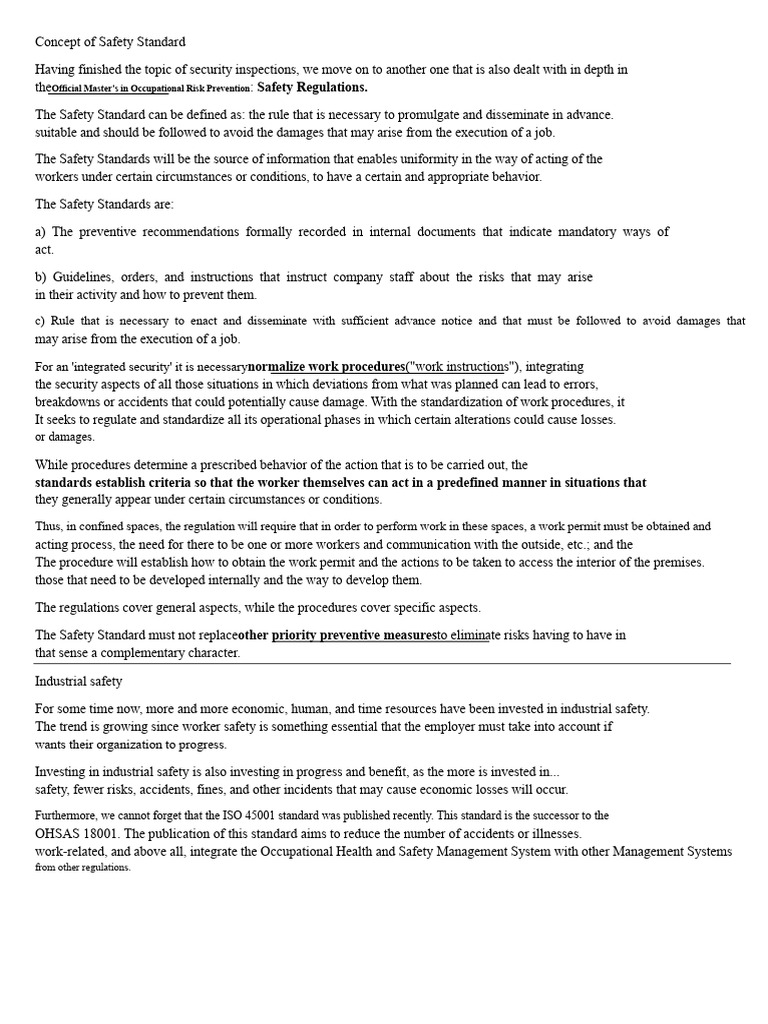 Concept of Safety Standard | PDF | Occupational Safety And Health | Risk