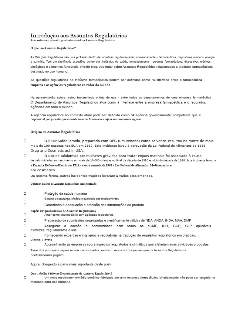Introdução aos Assuntos Regulatórios Farmacêuticos | PDF | Indústria ...