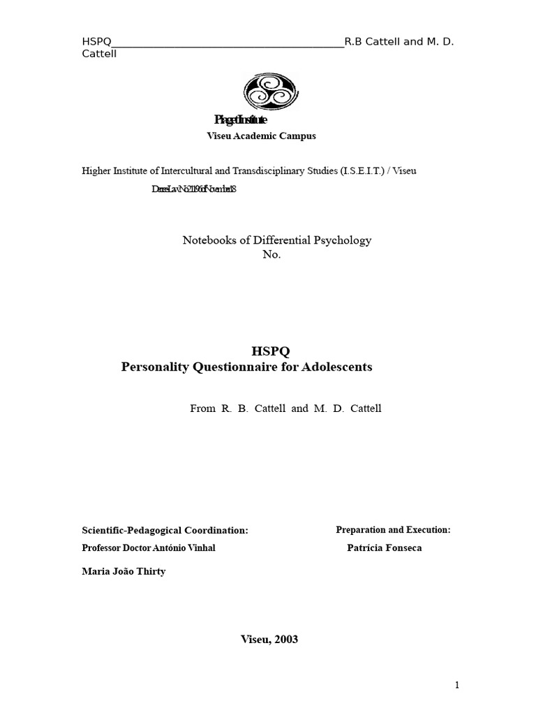 HSPQ Personality Questionnaire Overview | PDF | Extraversion And ...