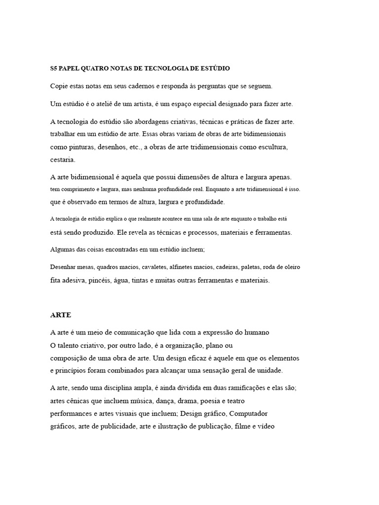 s.5 Notas e Perguntas sobre Arte | PDF | Cor | Desenho
