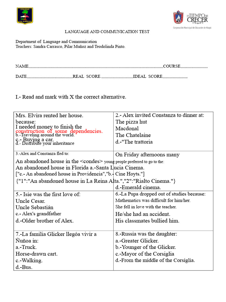 Language and Communication Test Guide | PDF