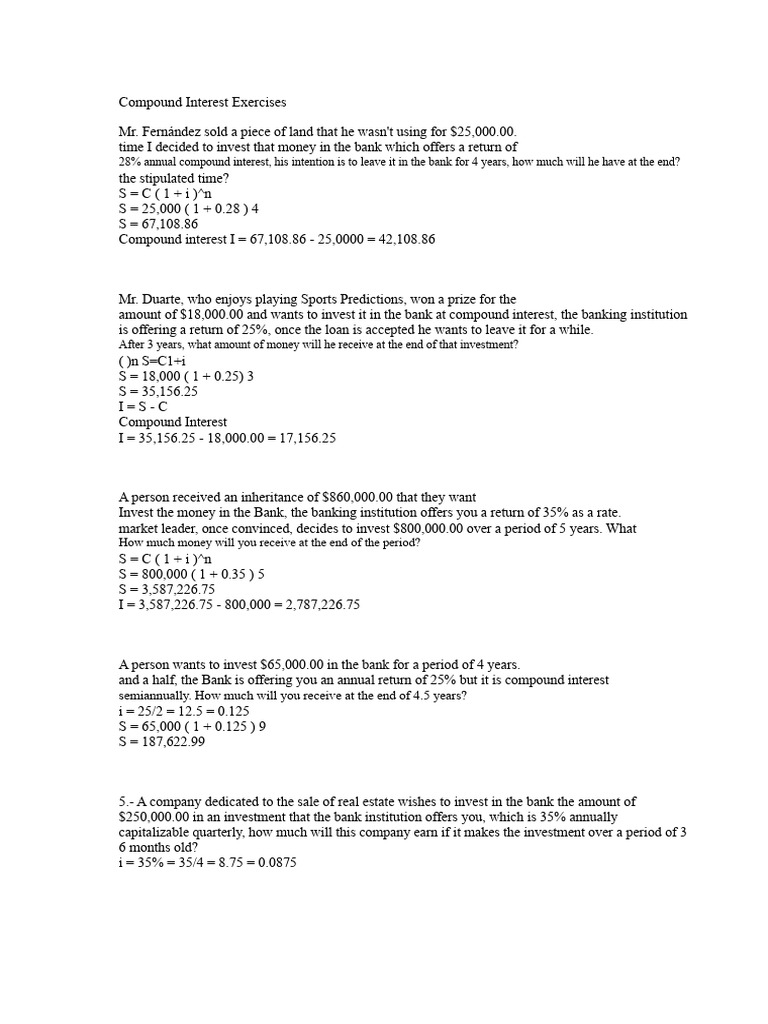 Compound Interest Calculation Examples | PDF | Interest | Compound Interest