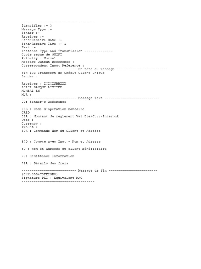 Transfert de Crédit SWIFT FIN 103 | PDF