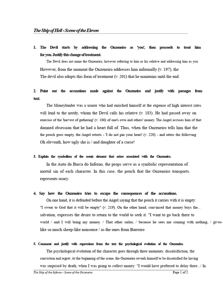 Scene of Onzeneiro - Questionnaire | PDF | Usury | Religious Belief And ...