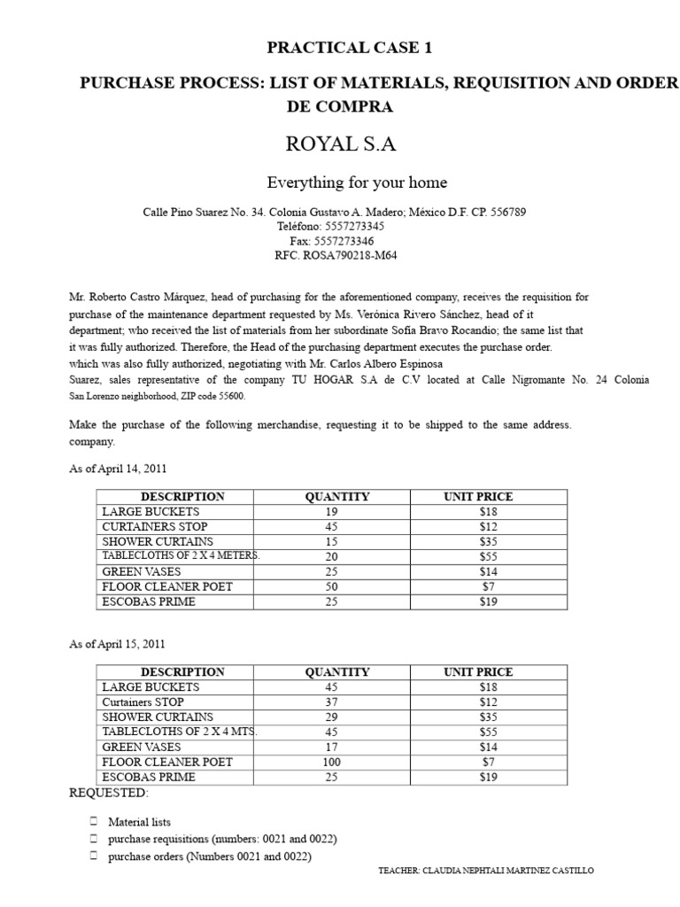 PRACTICAL CASE 1 purchase process.docx | PDF | Accounting | Business ...