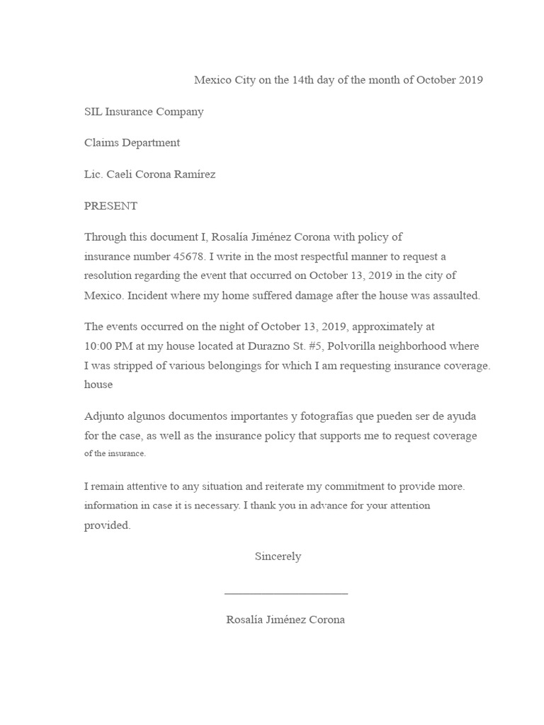 Letter of Complaint For Home Insurance | PDF