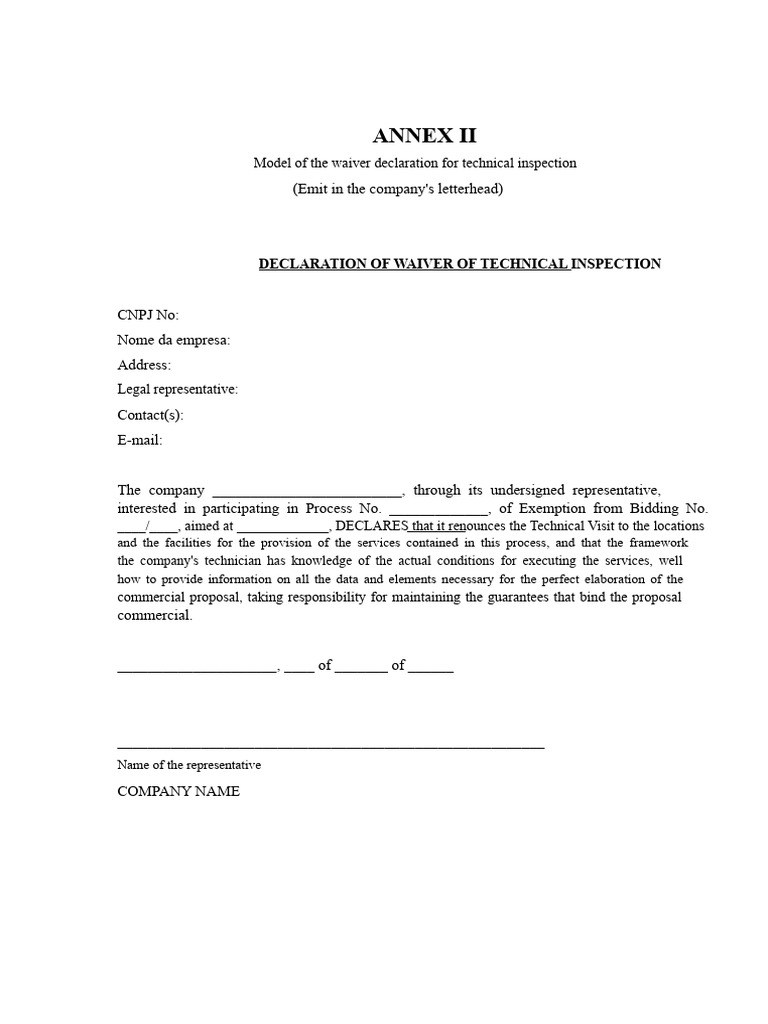 Model of The Waiver of Inspection Declaration | PDF