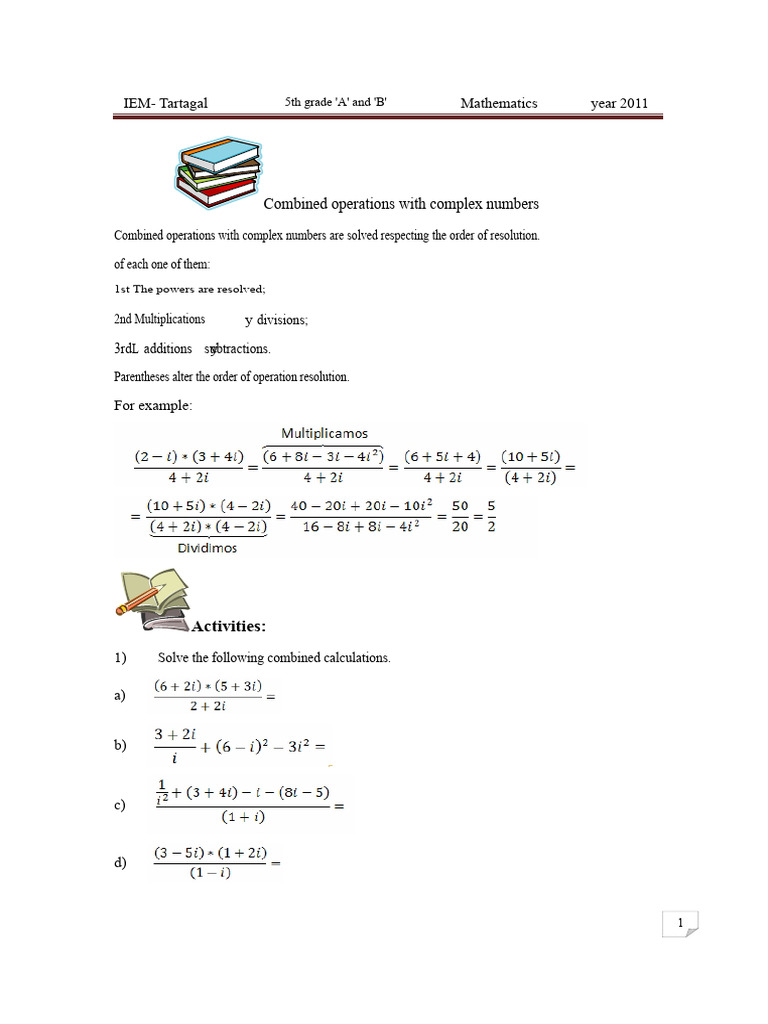 Combined Operations With Complex Numbers | PDF
