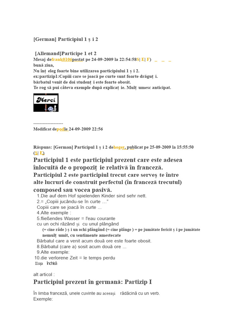 (German) Particip 1 Și 2 | PDF