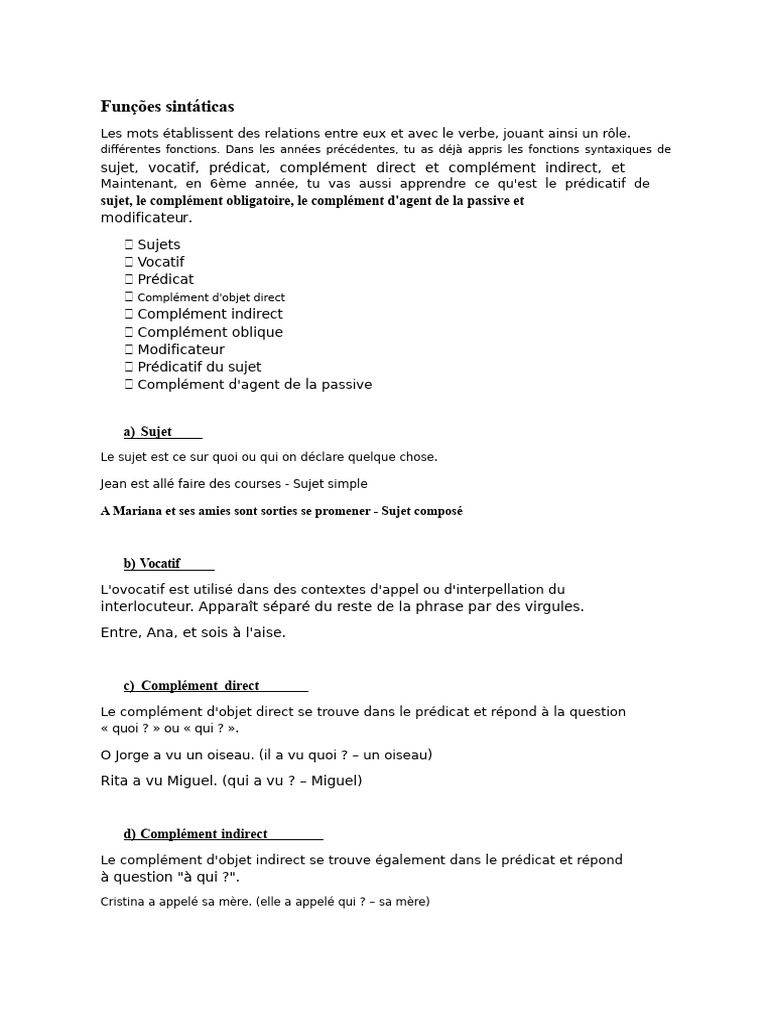 Fonctions syntaxiques en français | PDF | Sujet (Grammaire) | Phrase