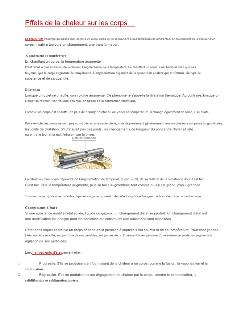 Effets de la chaleur sur les corps | PDF | Chaleur | Dilatation thermique