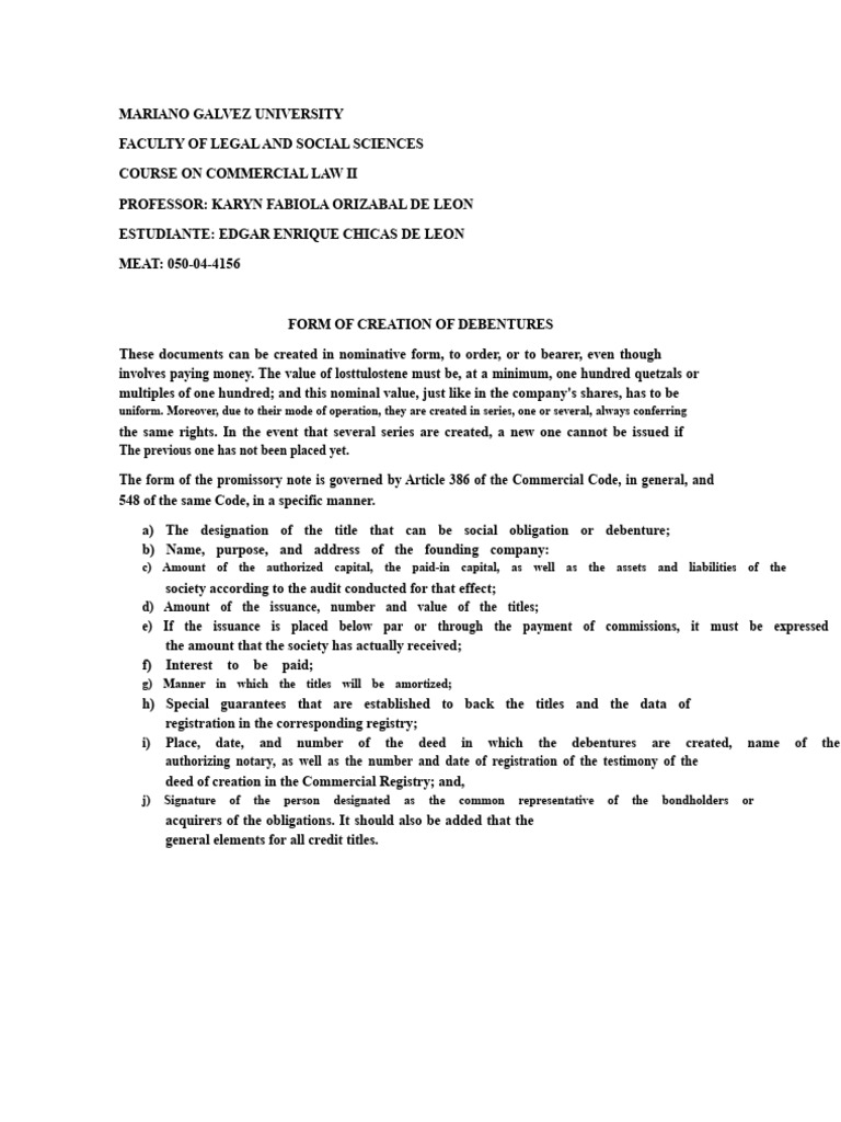 Creating Debentures: Legal Framework Guide | PDF | Securitization ...