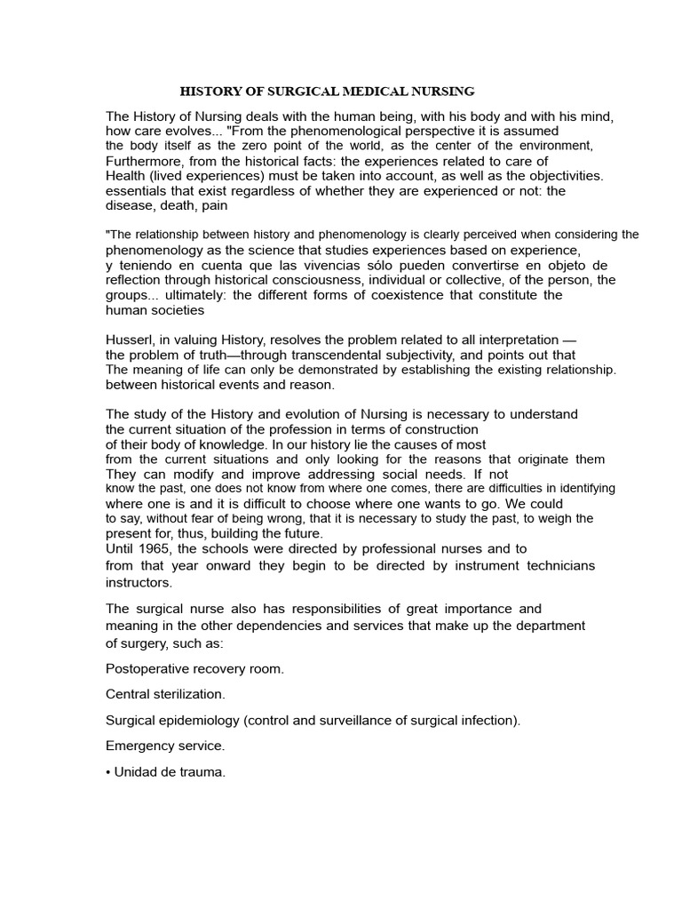 Evolution of Surgical Nursing History | PDF | Surgery | Phenomenology ...