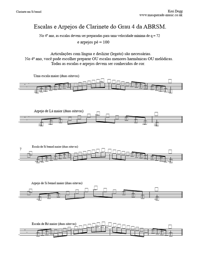 Escalas e Arpejos de Clarinete ABRSM 4º Ano | PDF | Escala (música ...