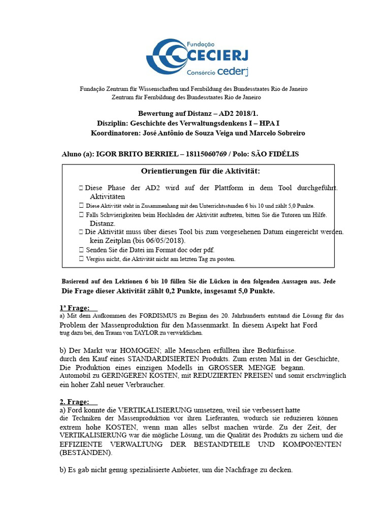 Aktivität II Der AD2 Von HPA I 2018 1. | PDF