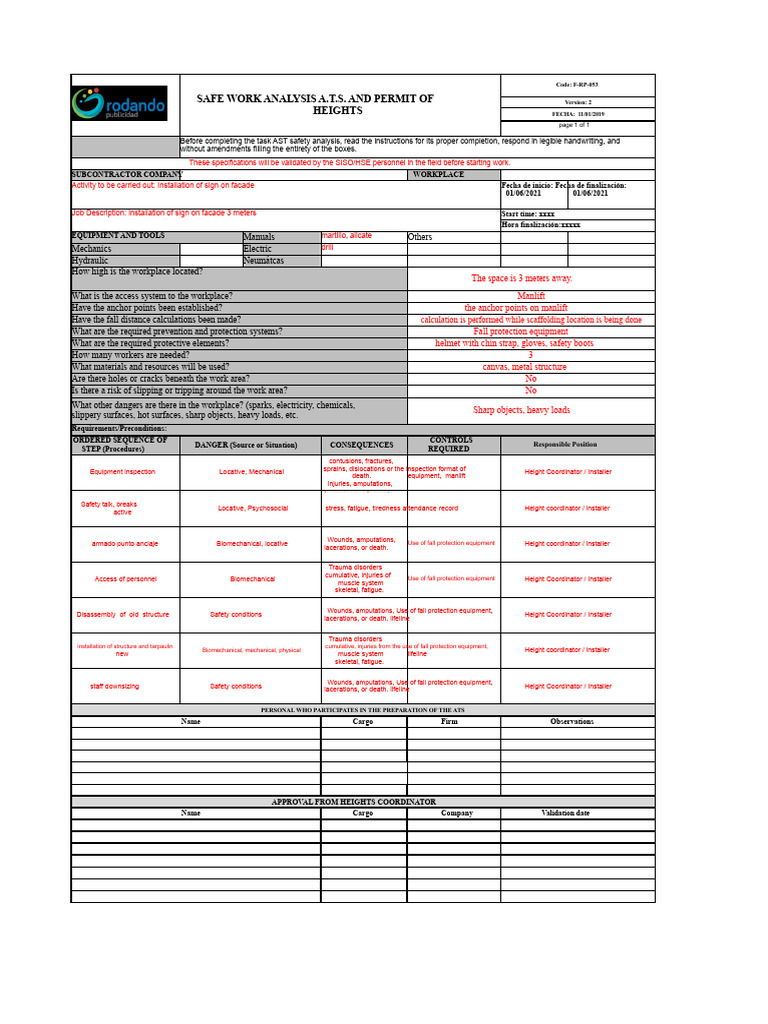 Safe Work Analysis for Heights Permit | PDF | Fatigue (Material) | Fracture