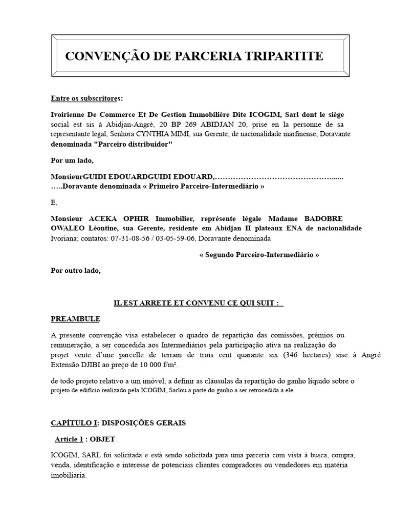 Convenção de Parceria Tripartite Imobiliária | PDF