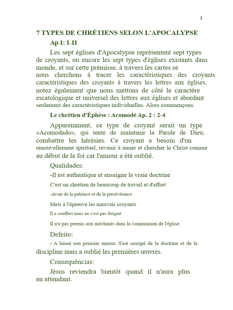 Types de chrétiens selon l'Apocalypse | PDF | Livre de la Révélation ...